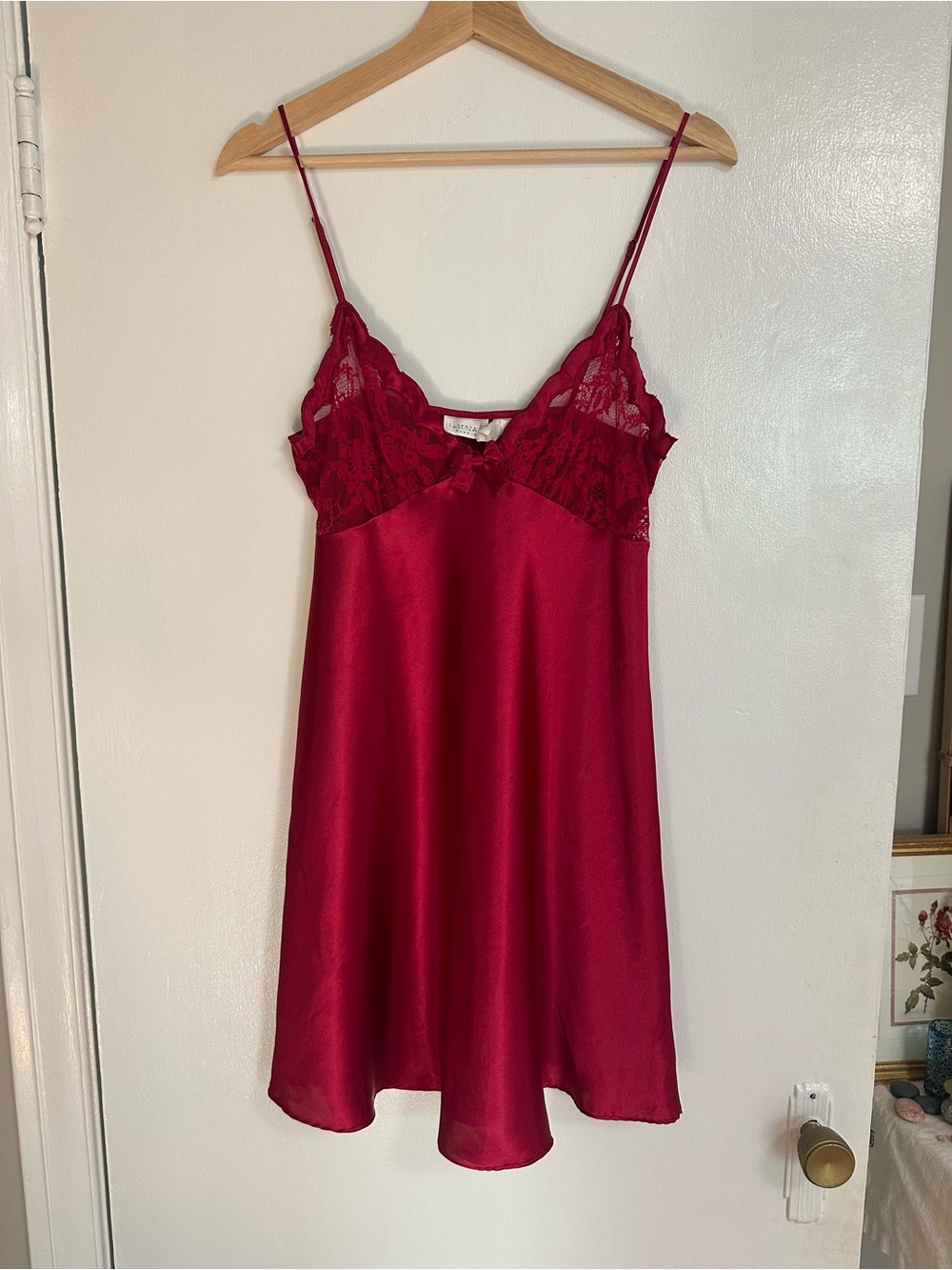 La Senza Lace-Trim Satin red slip